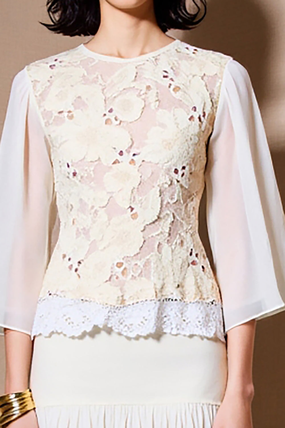 White A Line 3/4 Sleeve Lace Wedding Guest Dress