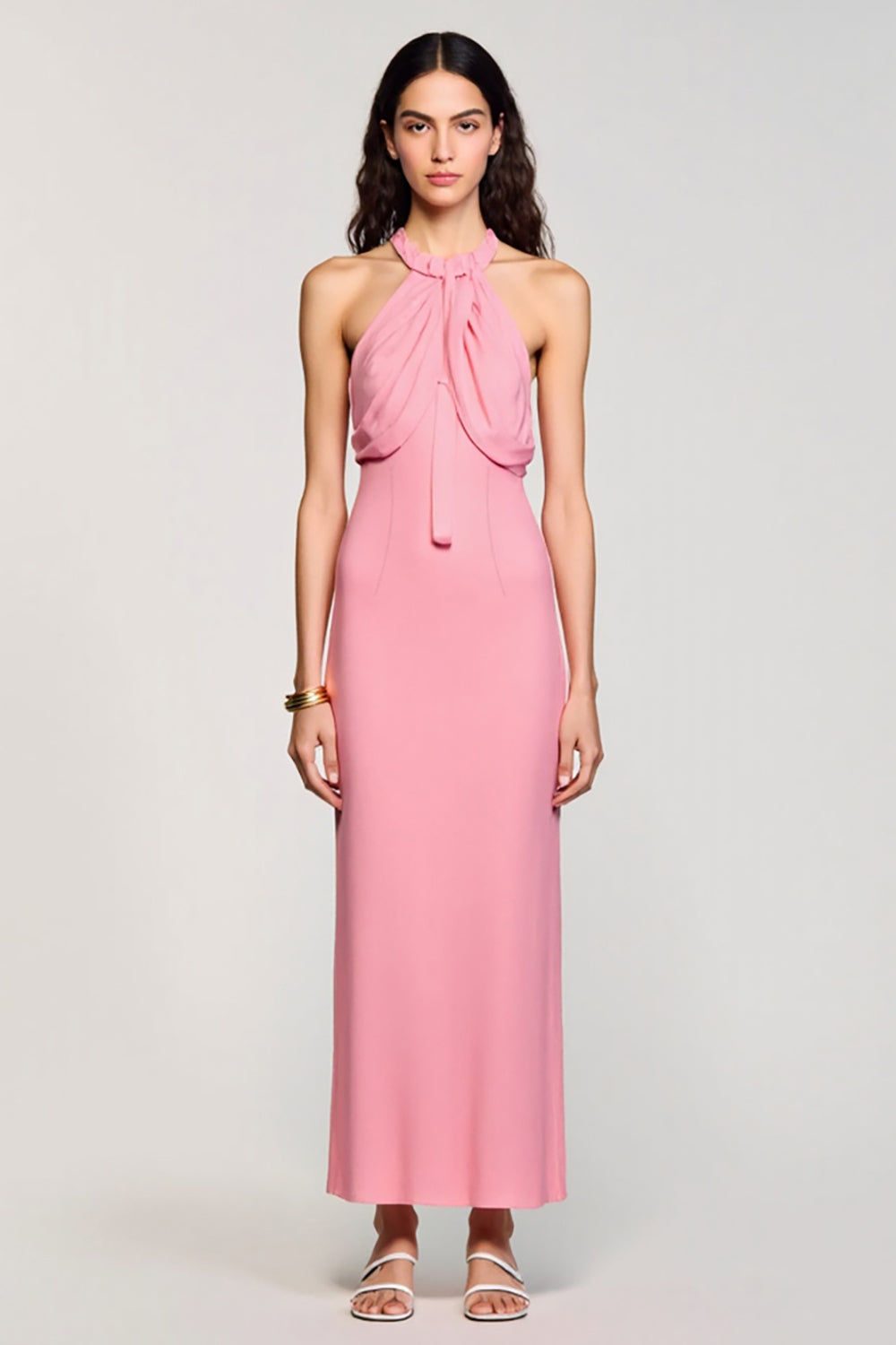 Halter Pink Sheath Wedding Guest Dress
