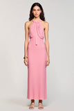 Halter Pink Sheath Wedding Guest Dress