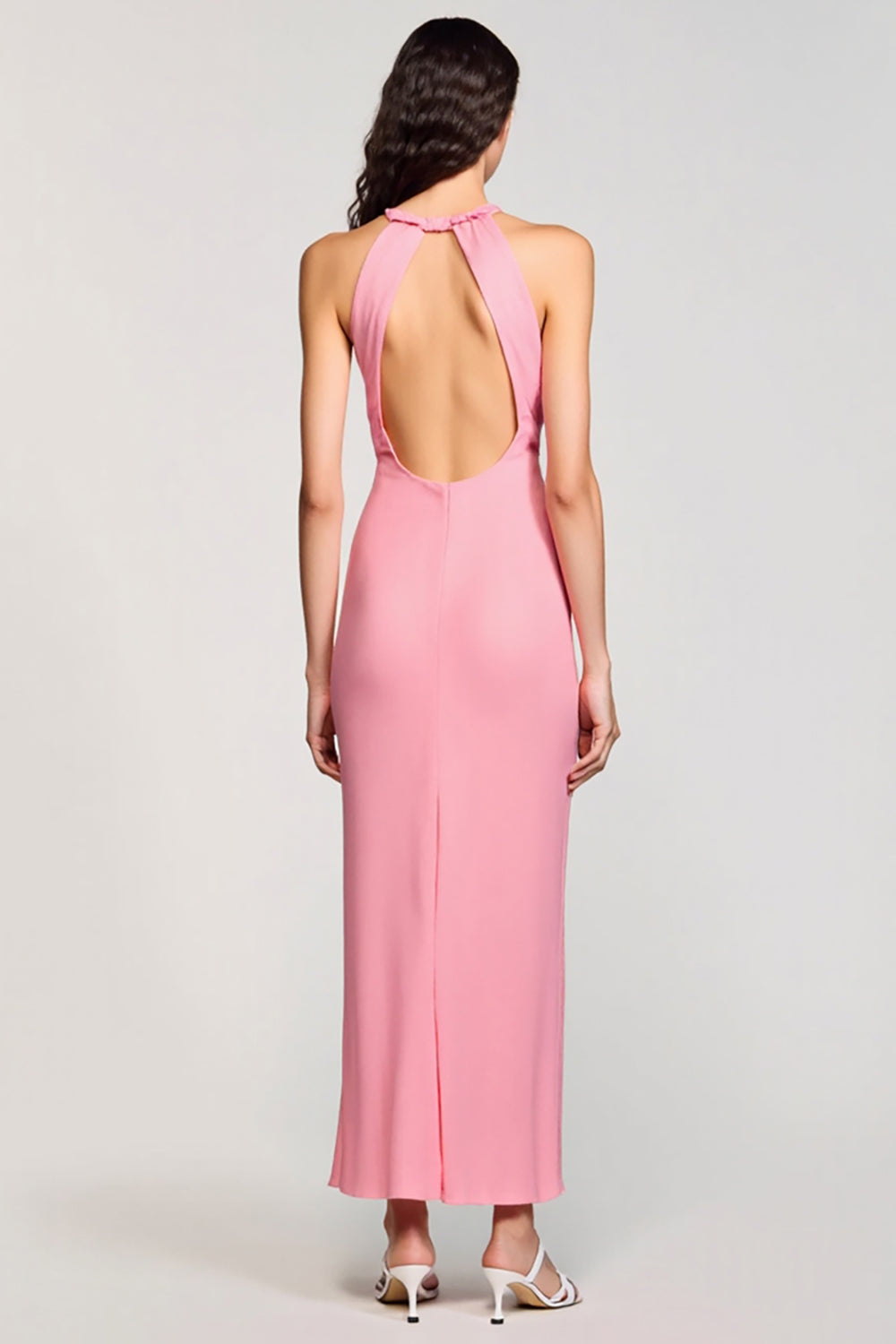 Halter Pink Sheath Wedding Guest Dress