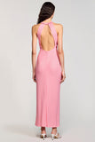 Halter Pink Sheath Wedding Guest Dress