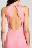 Halter Pink Sheath Wedding Guest Dress