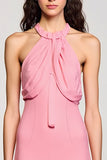 Halter Pink Sheath Wedding Guest Dress