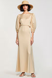 Apricot A Line 3/4 Sleeve Wedding Guest Dress
