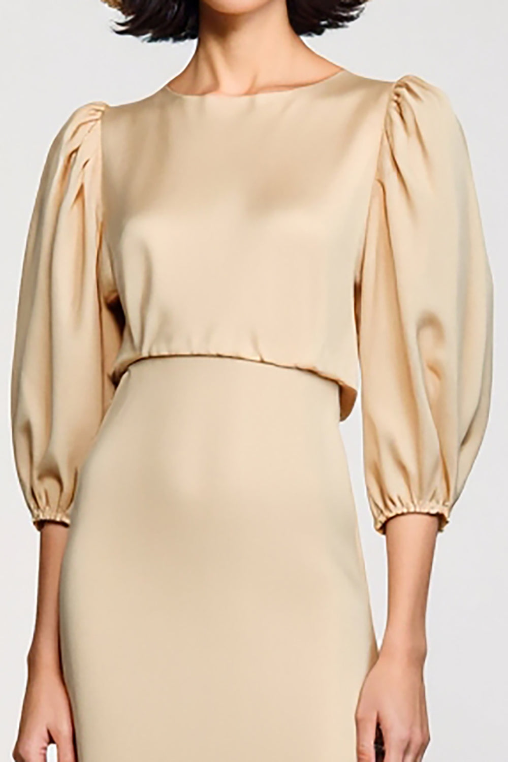 Apricot A Line 3/4 Sleeve Wedding Guest Dress