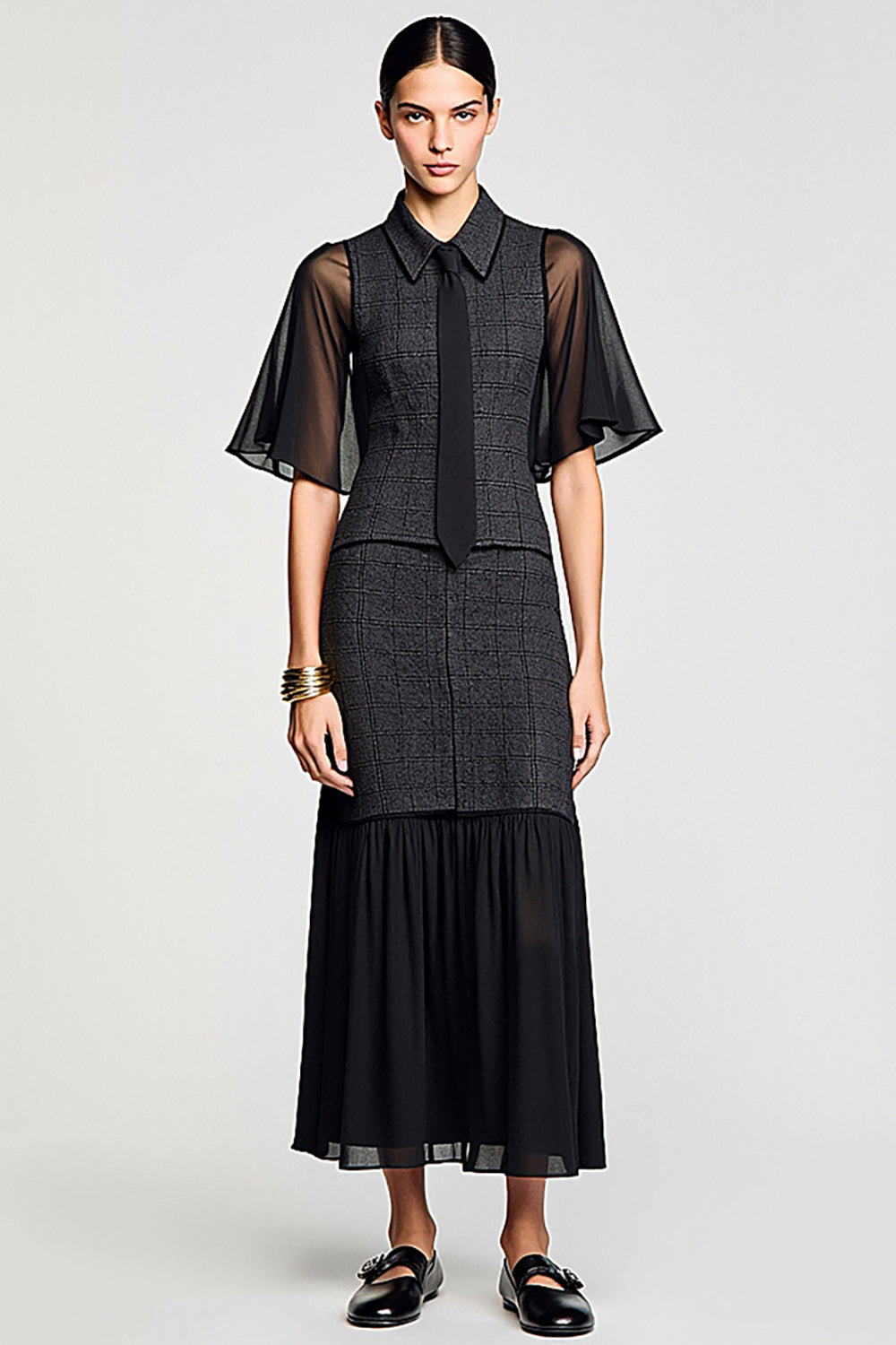 Black Polo Collar A Line Wedding Guest Dress with Tie