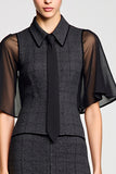 Black Polo Collar A Line Wedding Guest Dress with Tie