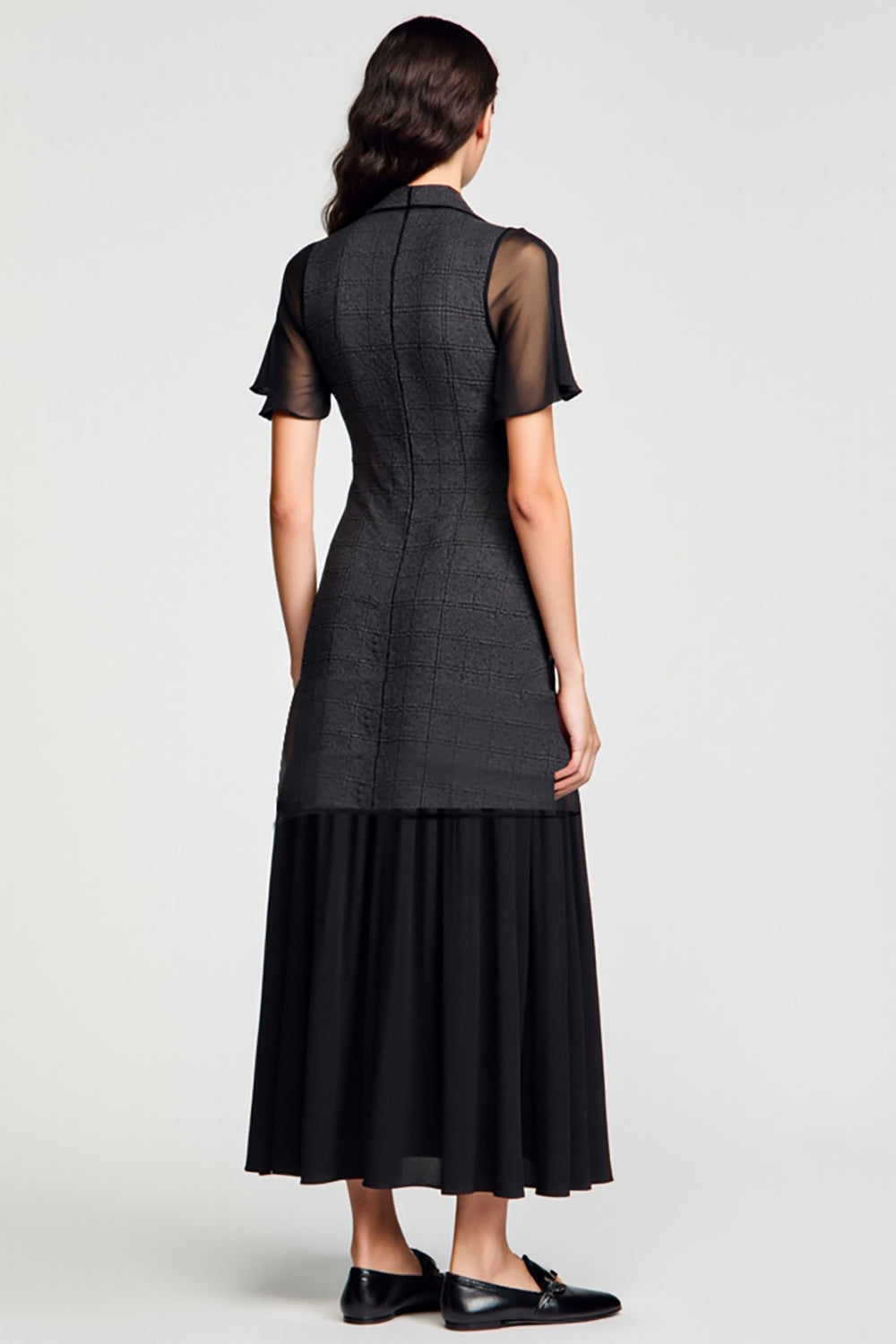 Black Polo Collar A Line Wedding Guest Dress with Tie