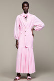 Pink Notched Lapel Long Sleeve Wedding Guest Dress