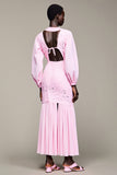 Pink Notched Lapel Long Sleeve Wedding Guest Dress