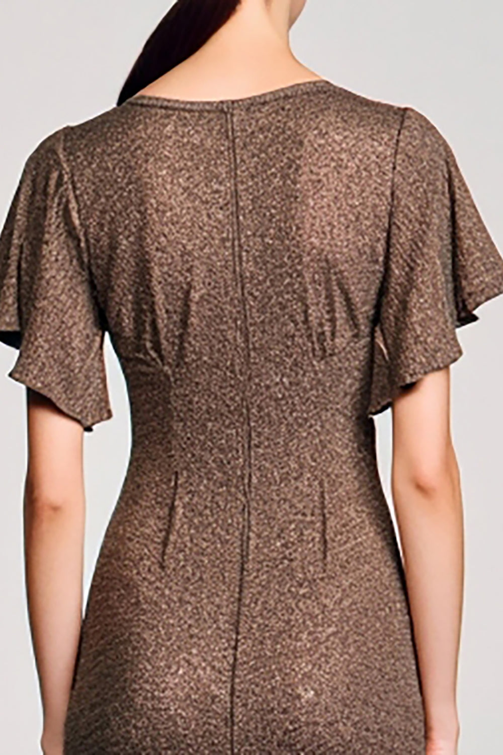 Coffee V Neck Wedding Guest Dress with Flutter Sleevs