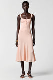 Pink Chiffon A Line Midi Wedding Guest Dress