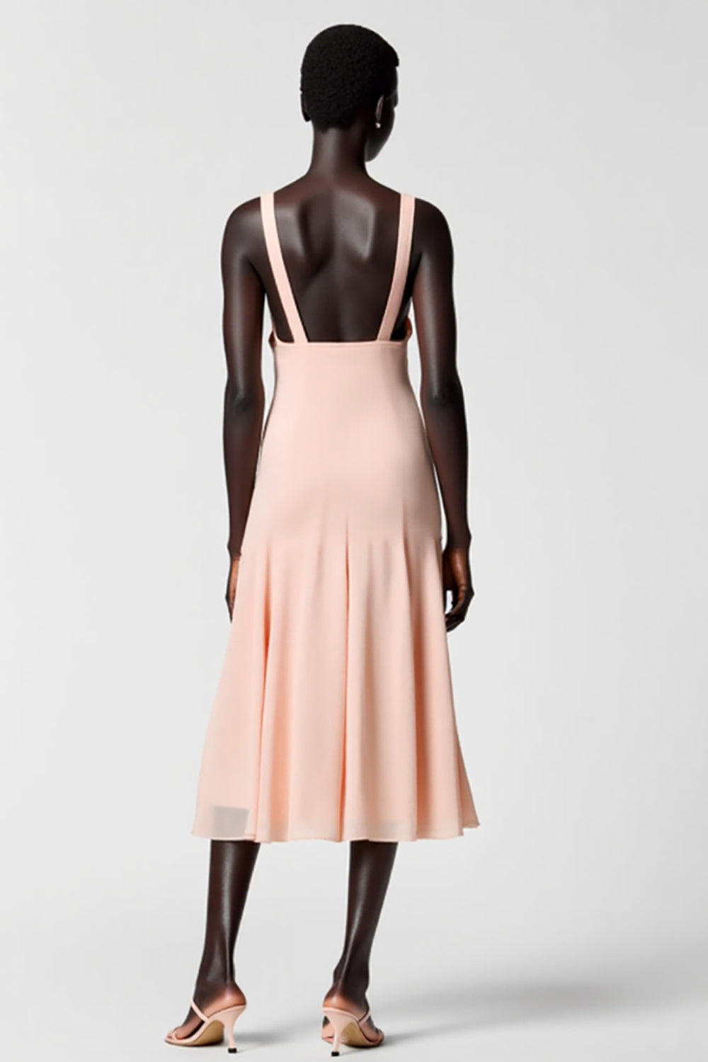 Pink Chiffon A Line Midi Wedding Guest Dress