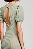 Green Cut Out Sheath Midi Wedding Guest Dress with Puff Sleeves