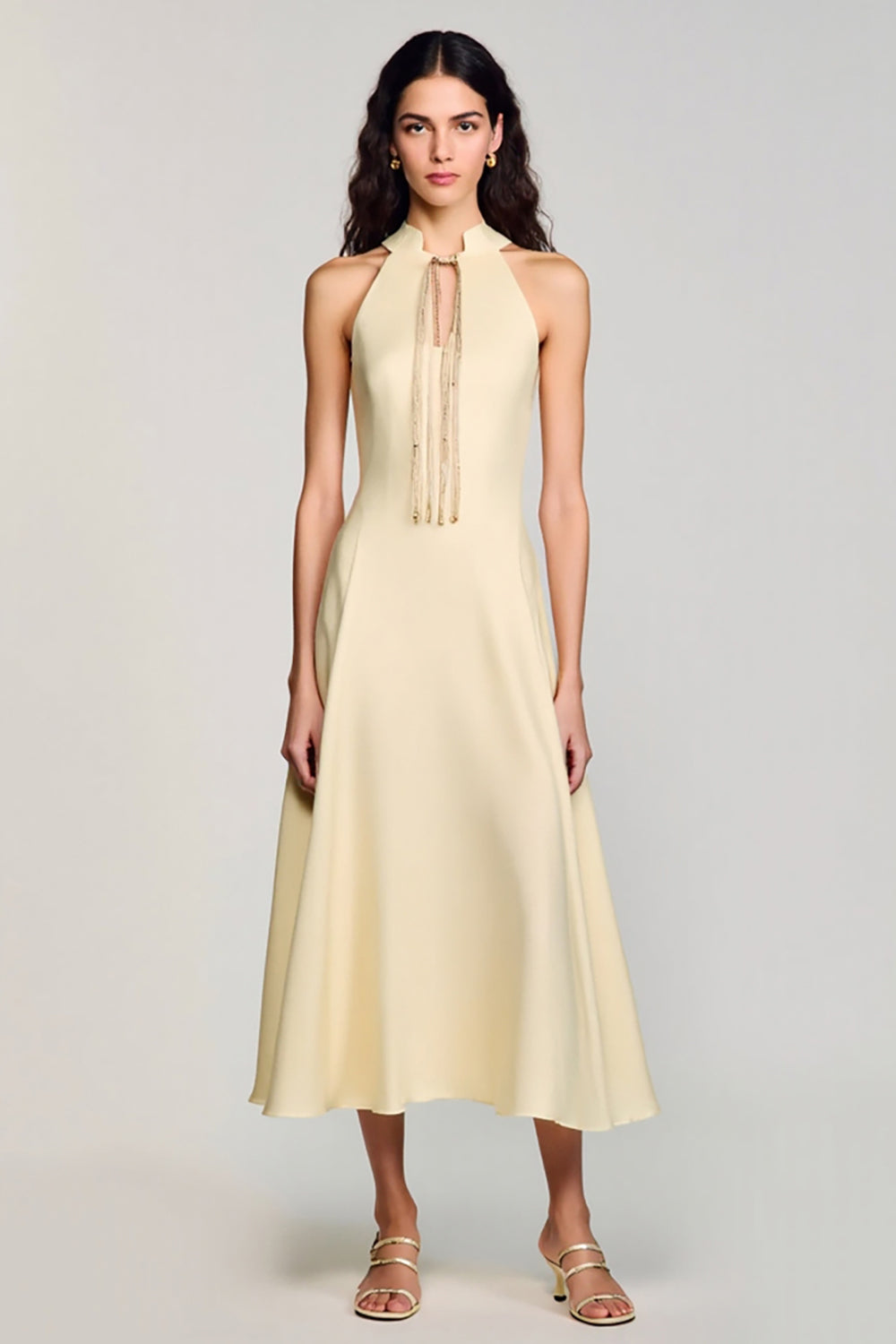 Apricot Keyhole A Line Tea Length Wedding Guest Dress