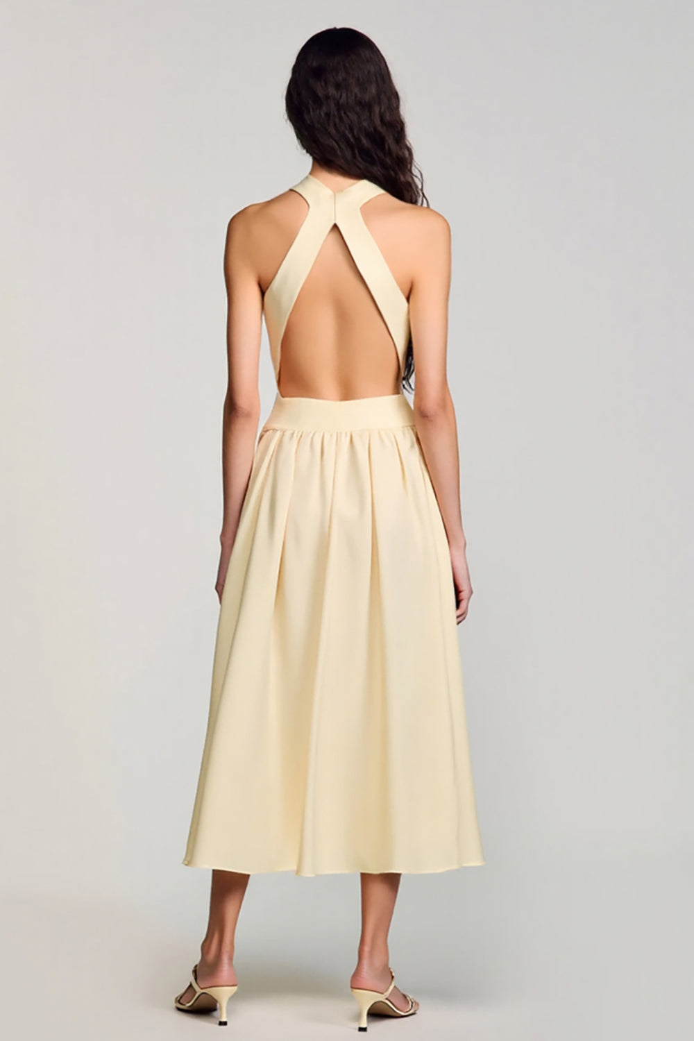 Apricot Keyhole A Line Tea Length Wedding Guest Dress