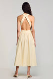 Apricot Keyhole A Line Tea Length Wedding Guest Dress