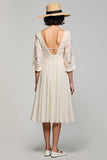 Ivory Square Neck A Line Midi Wedding Guest Dress with Half Sleeves