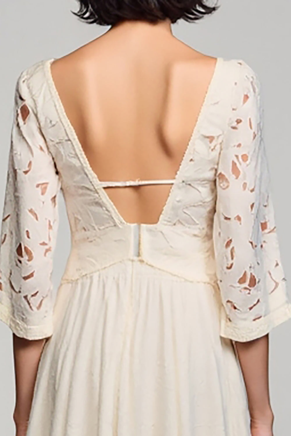 Ivory Square Neck A Line Midi Wedding Guest Dress with Half Sleeves