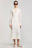 White Cut Out Sheath Long Sleeve Wedding Guest Dress