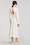 White Cut Out Sheath Long Sleeve Wedding Guest Dress