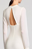 White Cut Out Sheath Long Sleeve Wedding Guest Dress