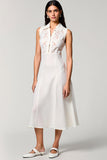 White A Line Polo Collar Lace Midi Wedding Guest Dress
