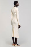 Ivory Sheath Long Sleeve Wedding Guest Dress