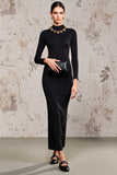 Black High Neck Long Sleeve Wedding Guest Dress