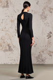 Black High Neck Long Sleeve Wedding Guest Dress