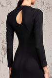 Black High Neck Long Sleeve Wedding Guest Dress
