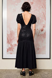 Black A Line Lace Puff Sleeve Wedding Guest Dress