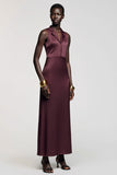 Dark Red Notched Lapel Satin Wedding Guest Dress