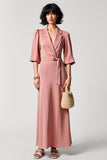 Pink A Line Notched Lapel Wedding Guest Dress with Belt