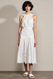 White A Line Midi Wedding Guest Dress with Belt