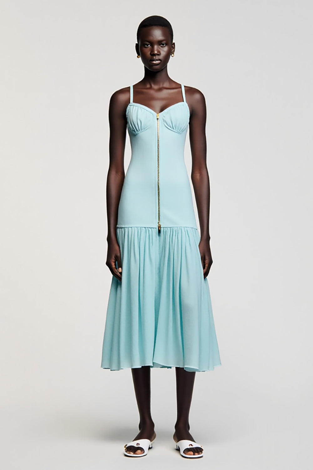 Light Blue A Line Spaghetti Straps Wedding Guest Dress