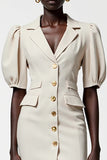 Ivory Sheath Notched Lapel Single-Breasted Wedding Guest Dress