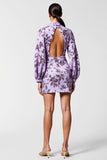 Purple Floral Bodycon Long Sleeve Wedding Guest Dress