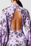 Purple Floral Bodycon Long Sleeve Wedding Guest Dress