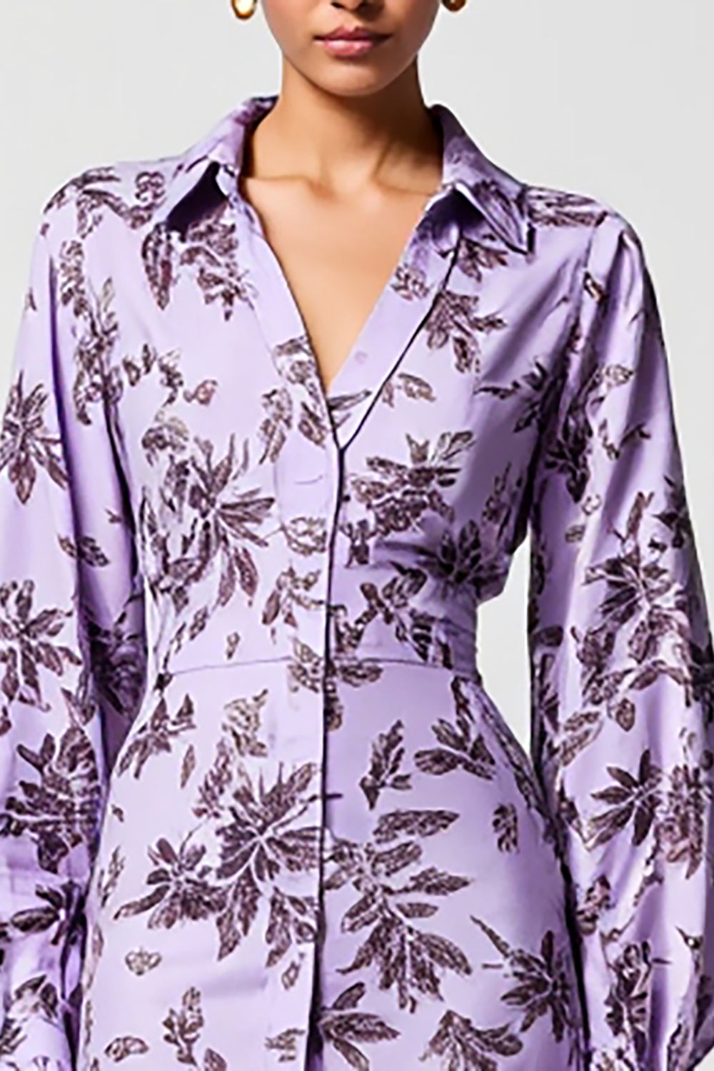 Purple Floral Bodycon Long Sleeve Wedding Guest Dress