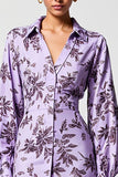 Purple Floral Bodycon Long Sleeve Wedding Guest Dress