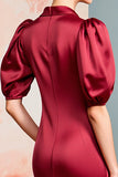 Red Shawl Lapel Satin Wedding Guest Dress