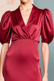 Red Shawl Lapel Satin Wedding Guest Dress