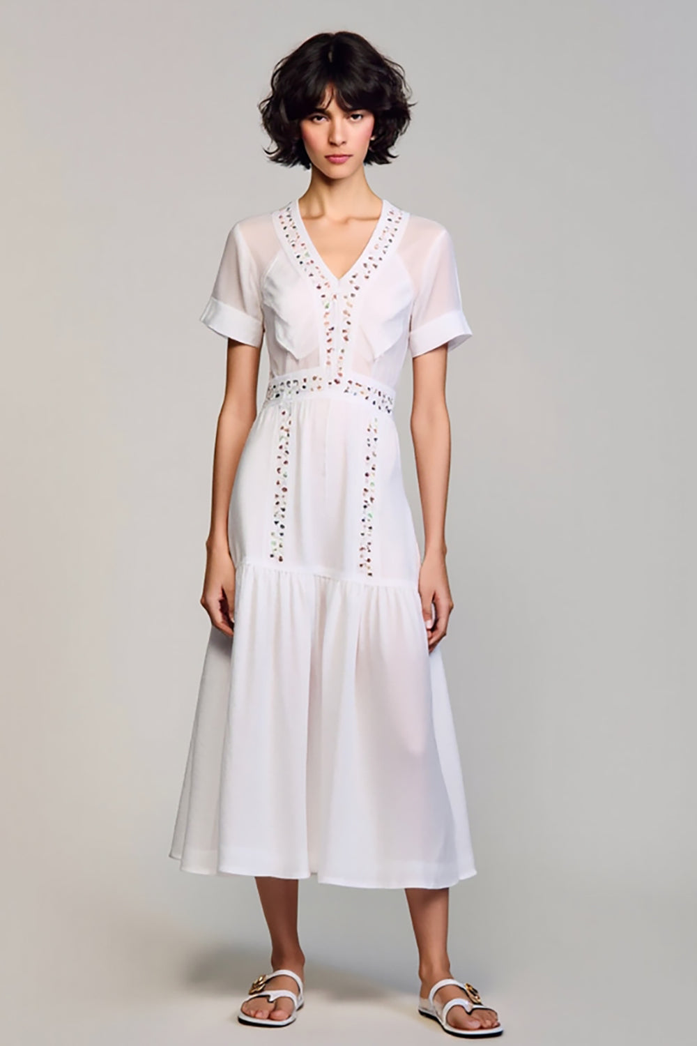 White A Line V-Neck Wedding Guest Dress