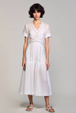 White A Line V-Neck Wedding Guest Dress
