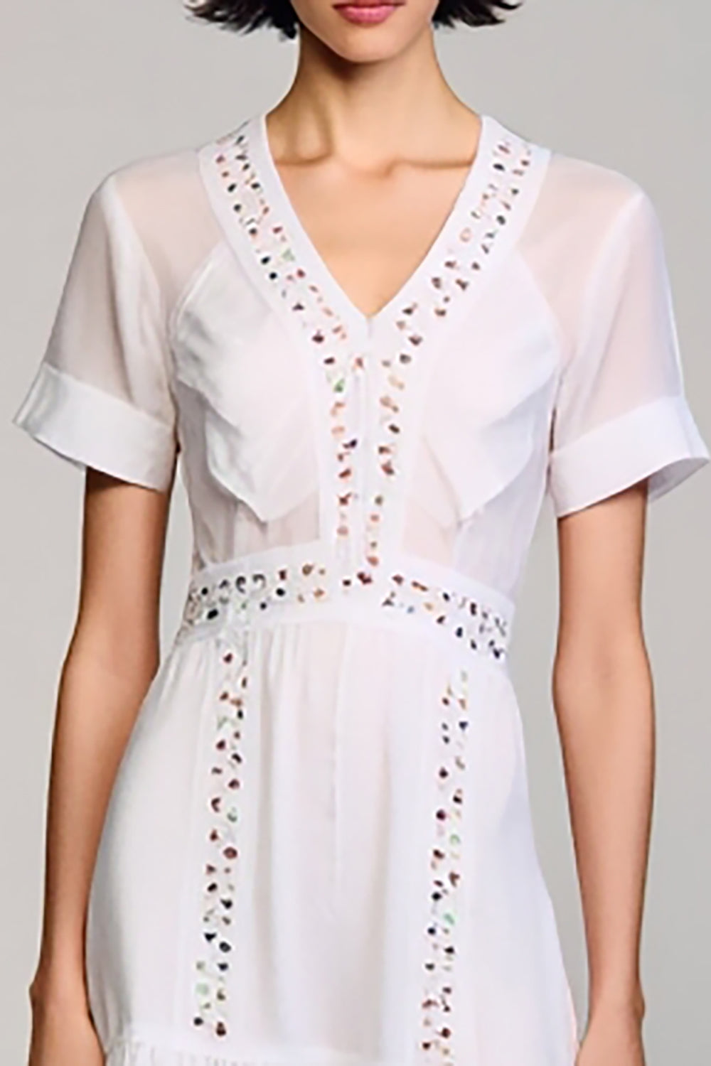 White A Line V-Neck Wedding Guest Dress