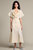 Ivory Cowl Neck A Line Wedding Guest Dress