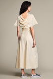 Ivory Cowl Neck A Line Wedding Guest Dress