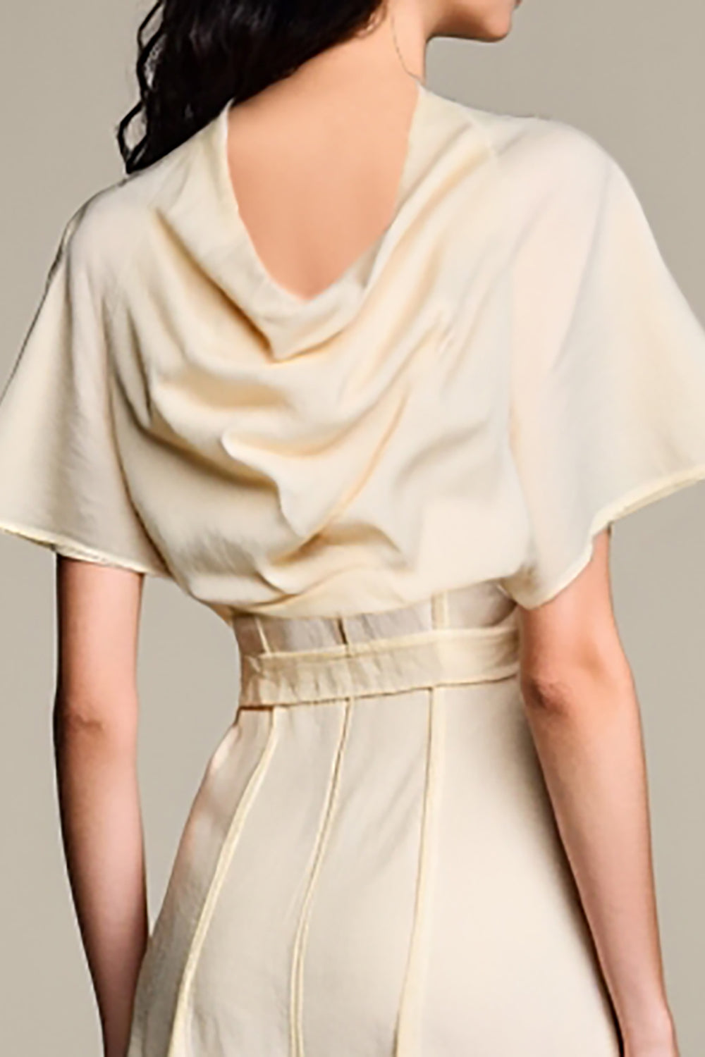 Ivory Cowl Neck A Line Wedding Guest Dress