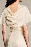 Ivory Cowl Neck A Line Wedding Guest Dress